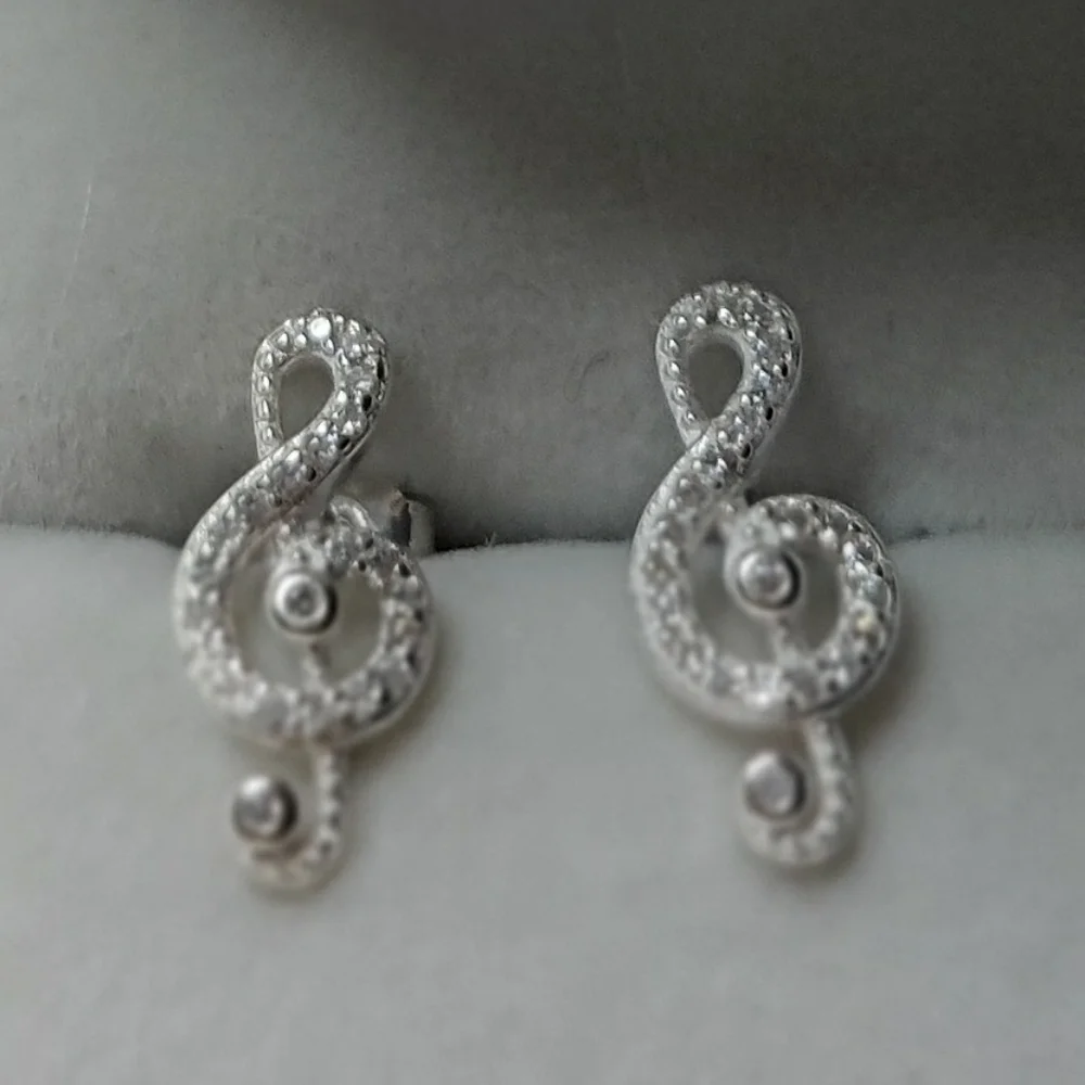 Sterling Sliver Earrings Jewelry Post stamped 925 w/ rhinestone - Picture 5 of 7